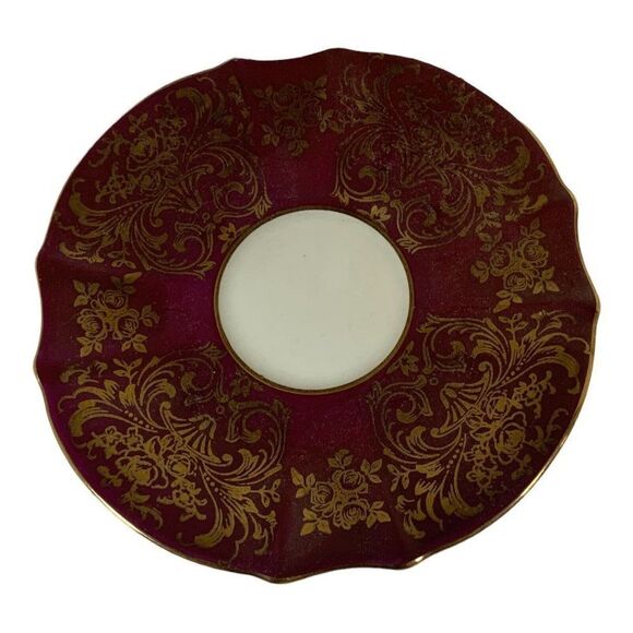 Alka Kunst Bavaria Heavy Gold Burgundy Tea Cup And Saucer Maroon Floral Scroll - Picture 6 of 9